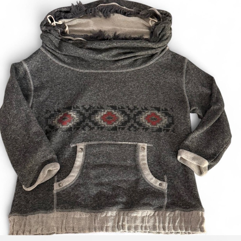 Miss Me Western Aztec Print Cotton Sweatshirt Oversized Cowl Neck Size Large